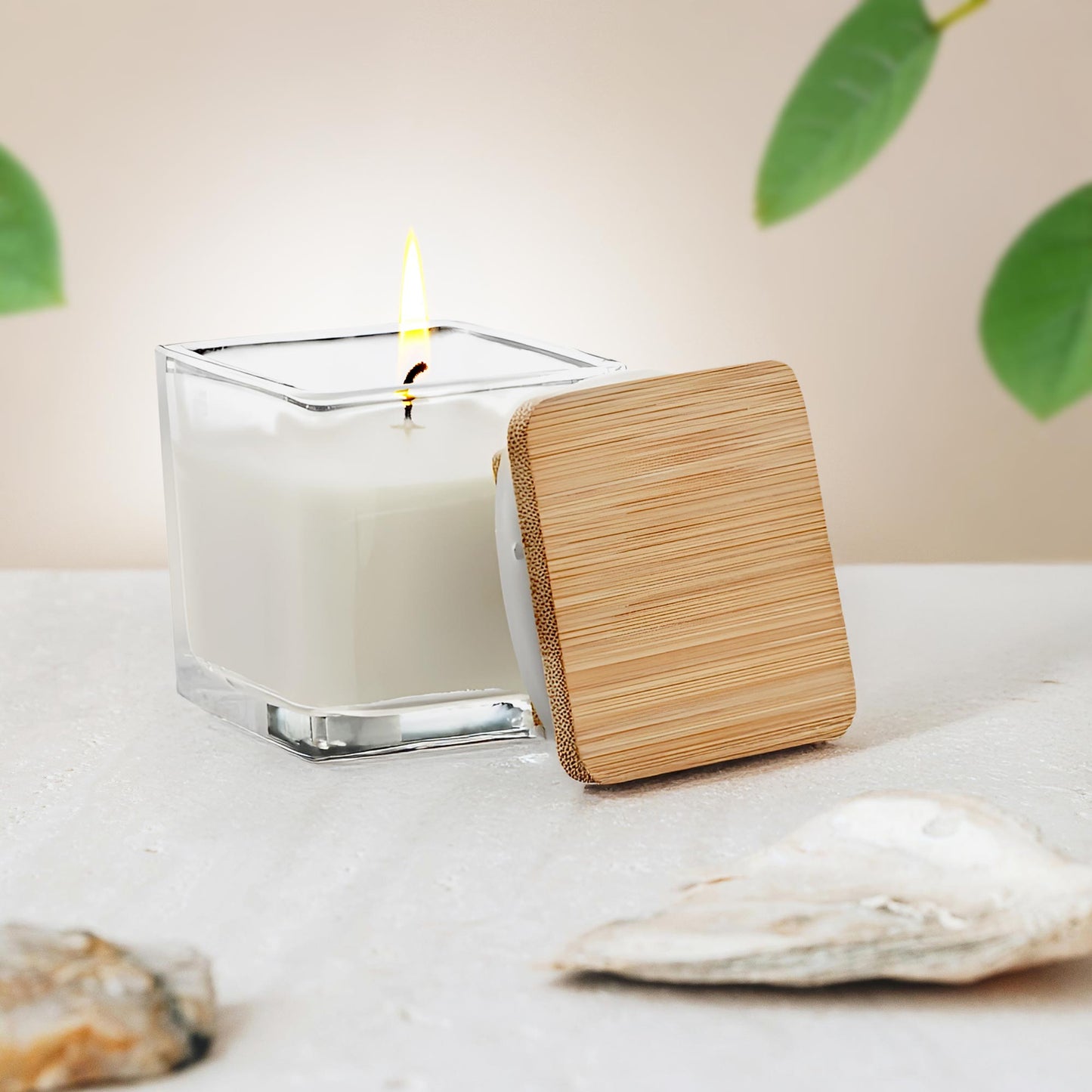 Clear Square Glass Candle Jar with Bamboo Lid