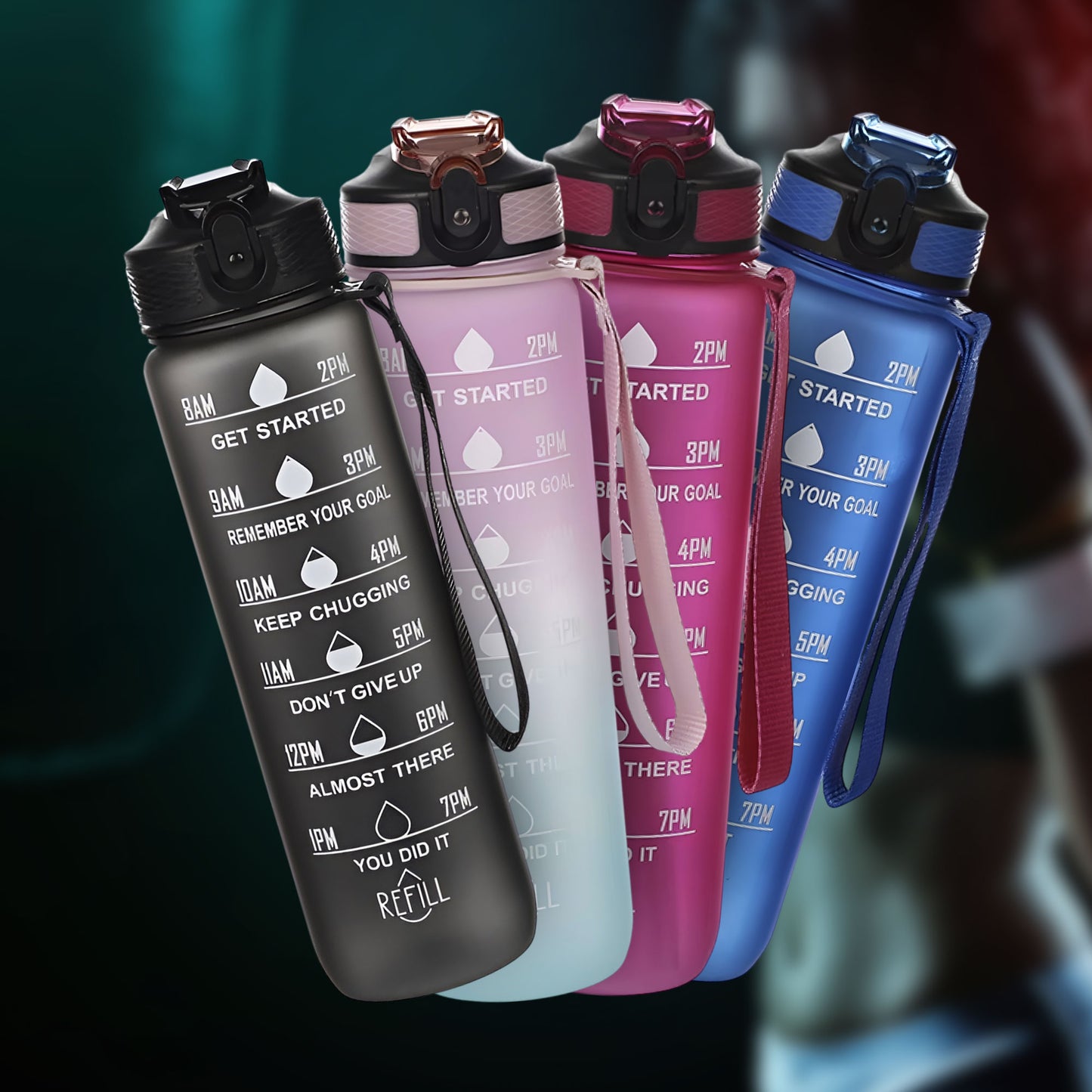 32 OZ 1000ml Sports Water Bottle with Time Markings Tritan