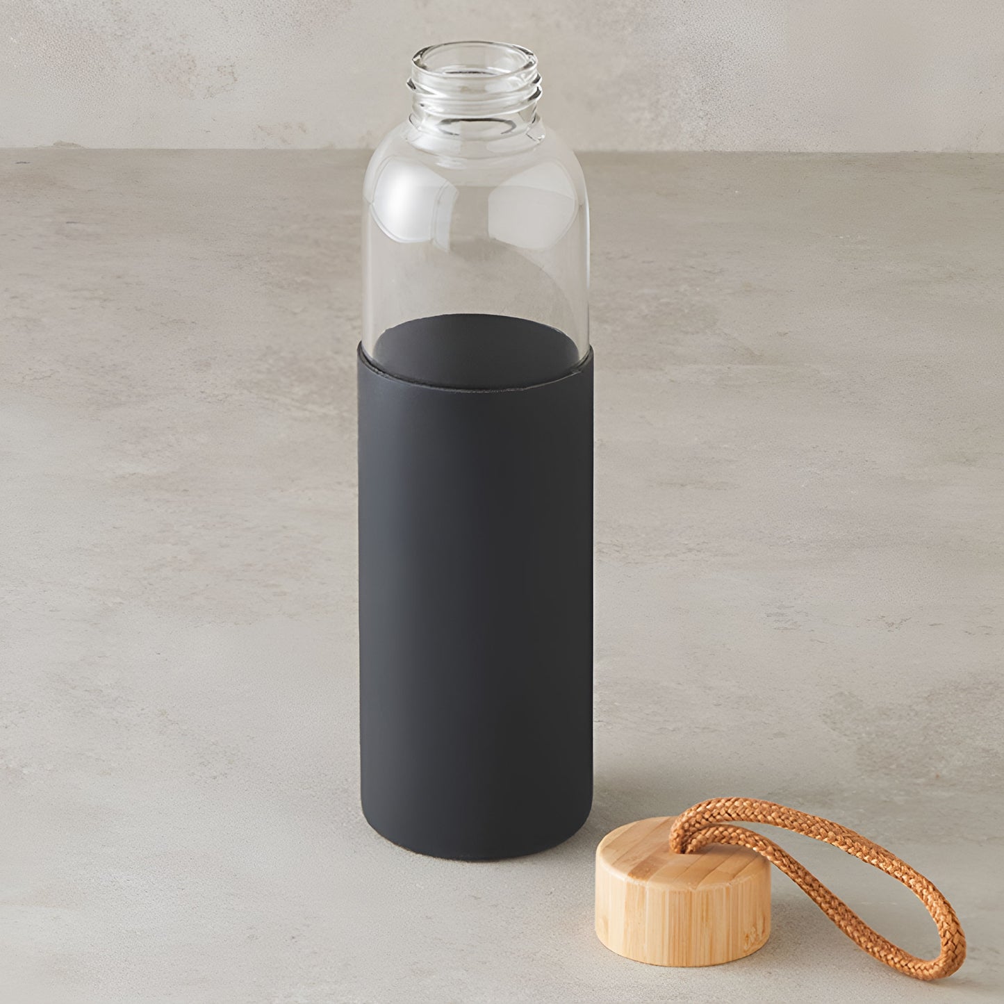 Bamboo lid silicone sleeve durable borosilicate glass water bottle