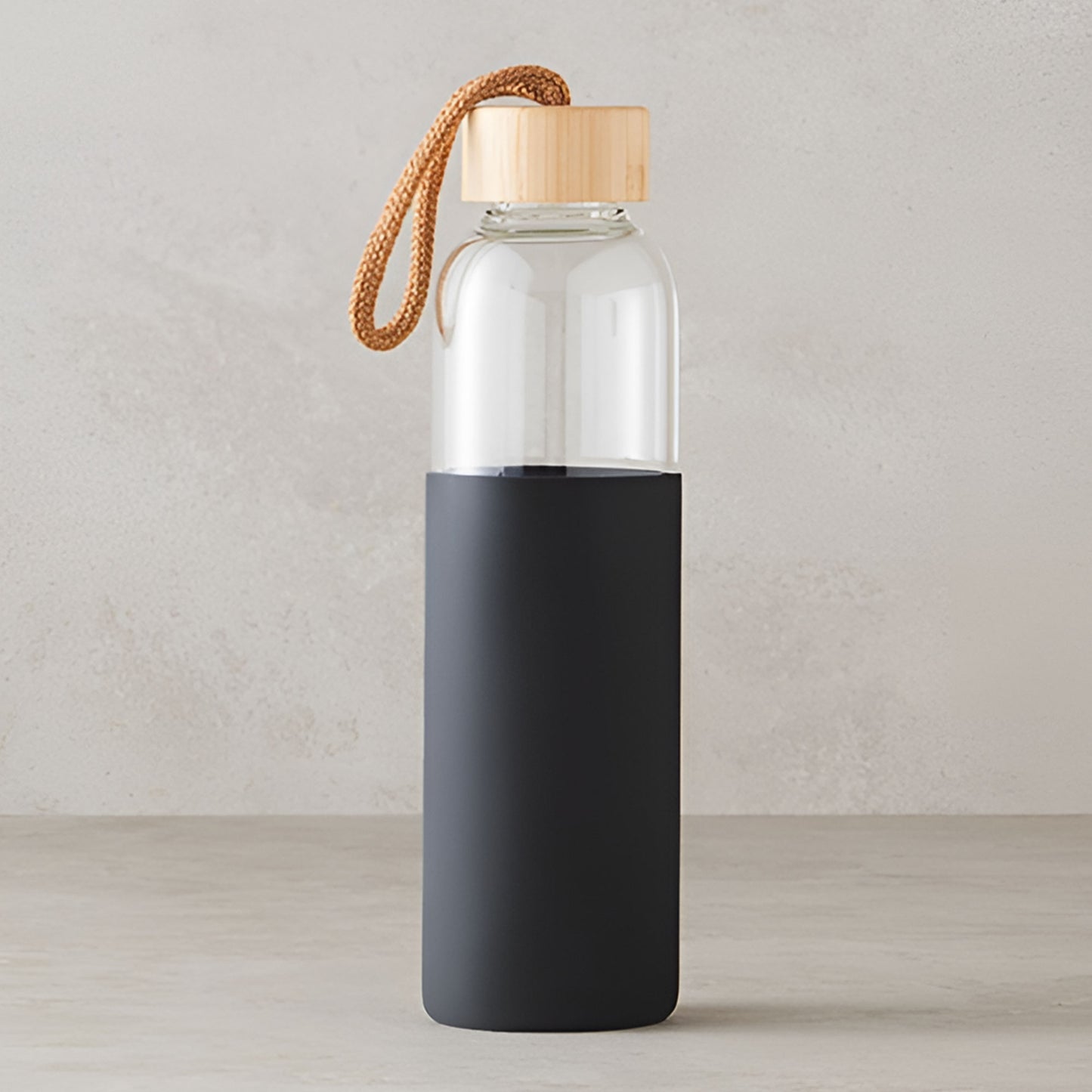Bamboo lid silicone sleeve durable borosilicate glass water bottle