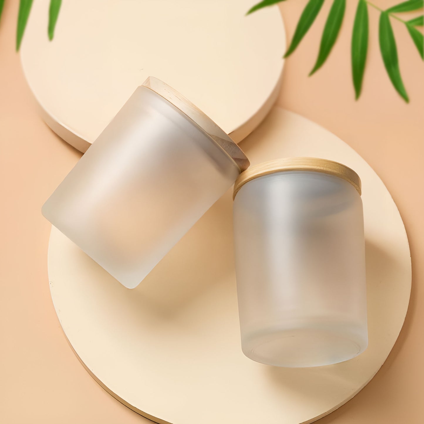 Frosted Glass Candle with Wooden Lid