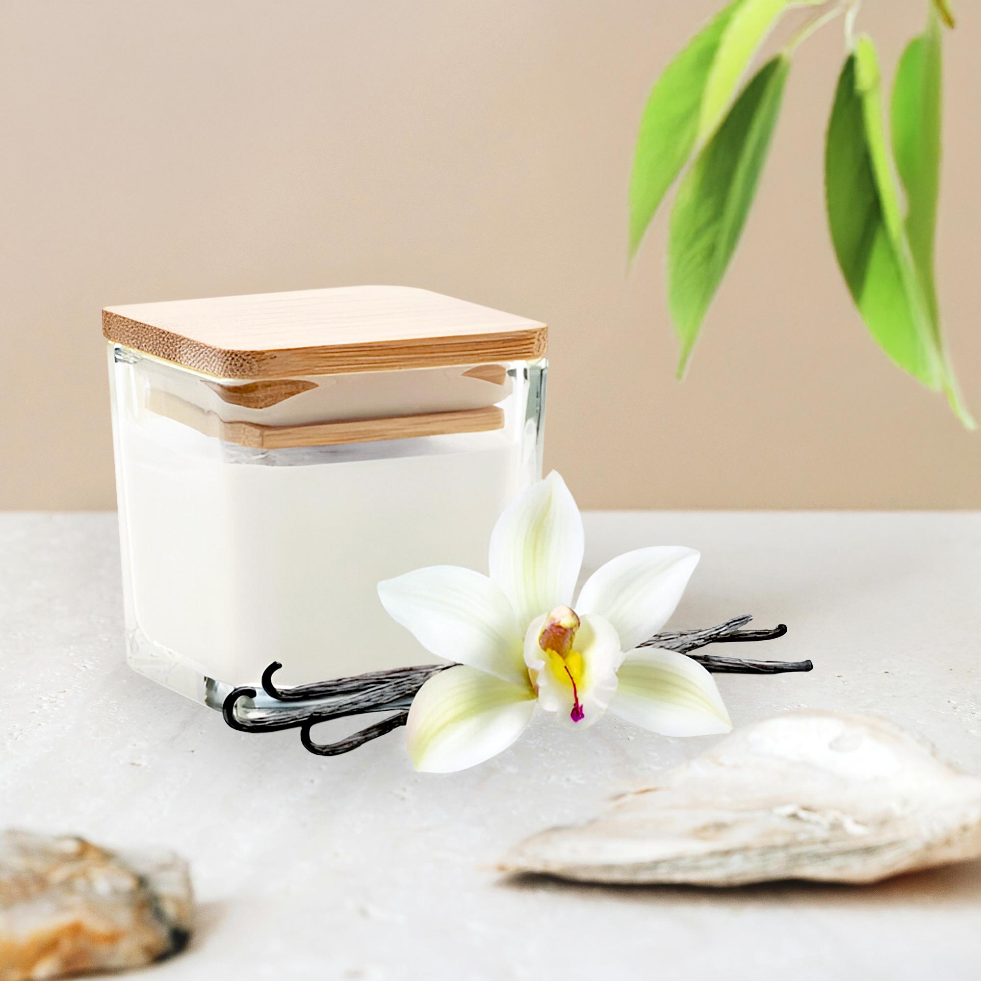 Clear Square Glass Candle Jar with Bamboo Lid