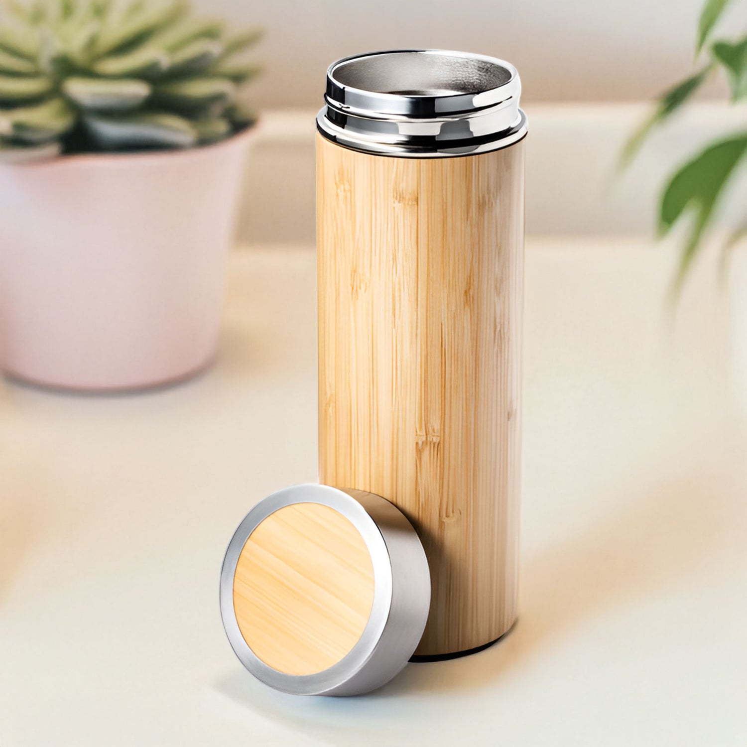 Custom-branded bamboo insulated water bottle by Luxe House UK