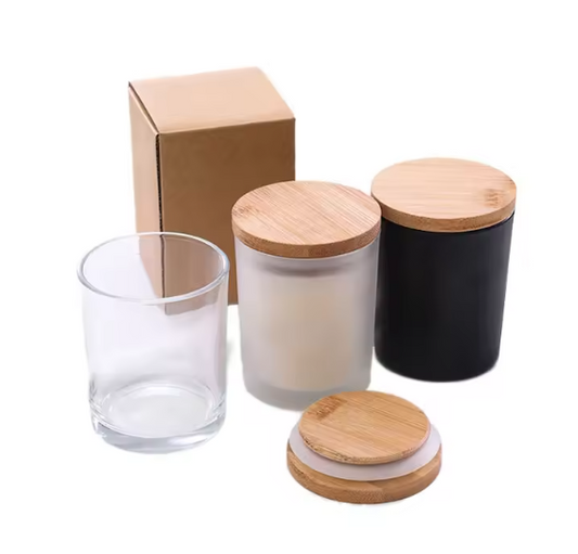 Frosted Glass Candles With Wooden Lids